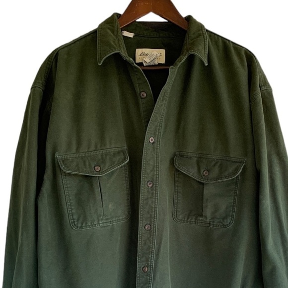 Eddie Bauer Dark Green Chamois Button Down Shirt Size XL Tall Casual Botton Down - Picture 10 of 11